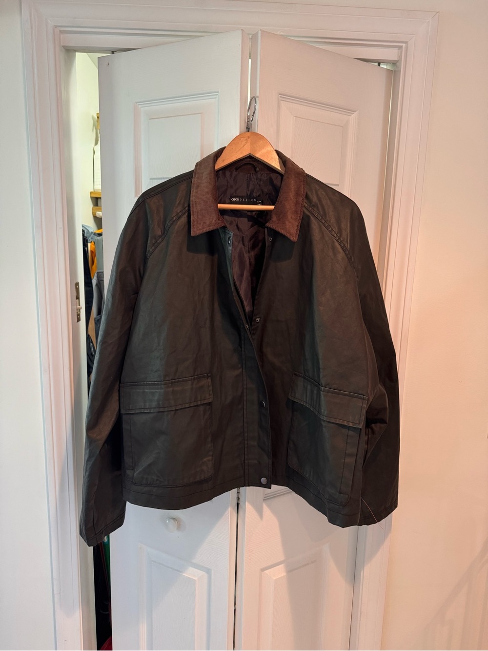 ASOS Brown Leather Utility Jacket with Contrasting Collar